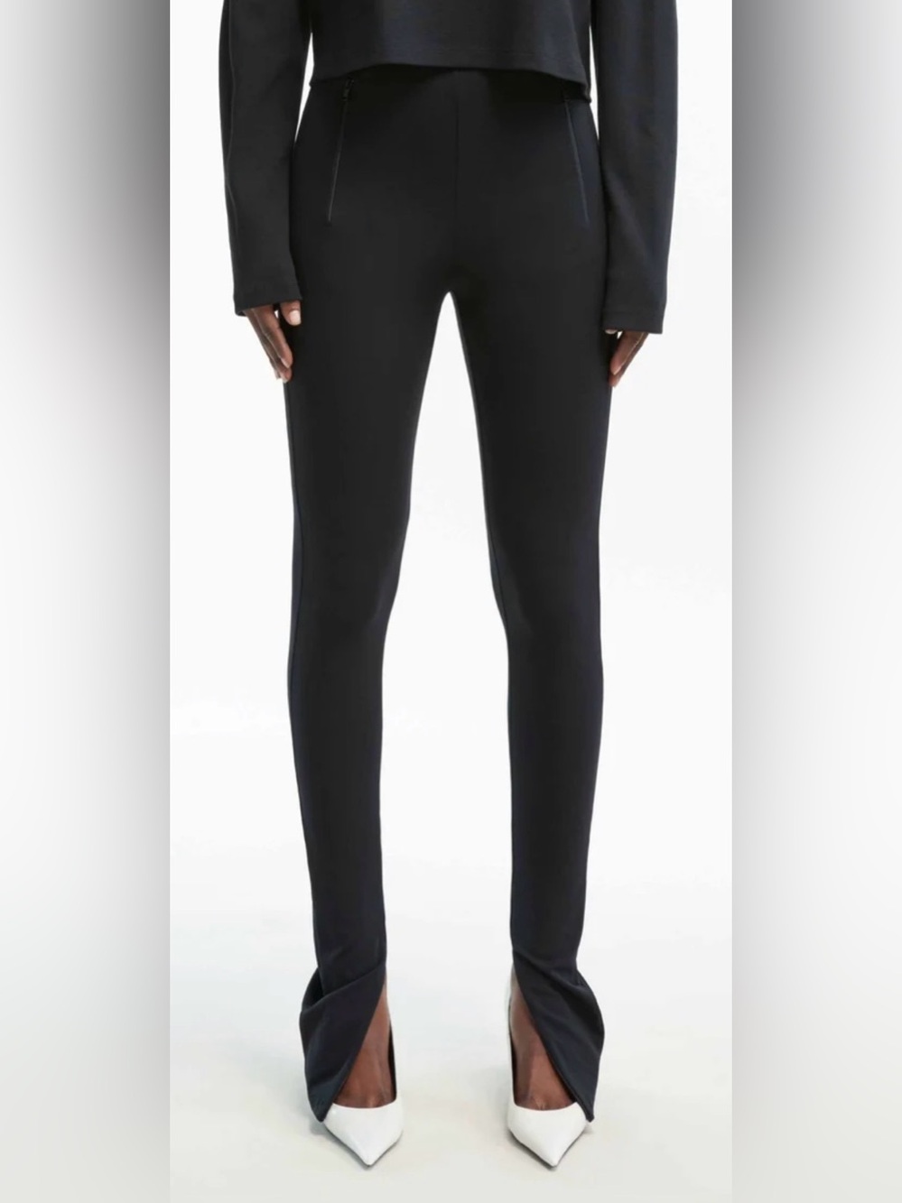 WARDROBE.NYC | Black Front Zip Leggings with Zip Detail